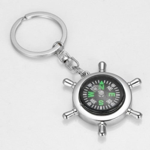 Outdoor Camping Hiking Survival Wheel Ruder Compass Key Chain